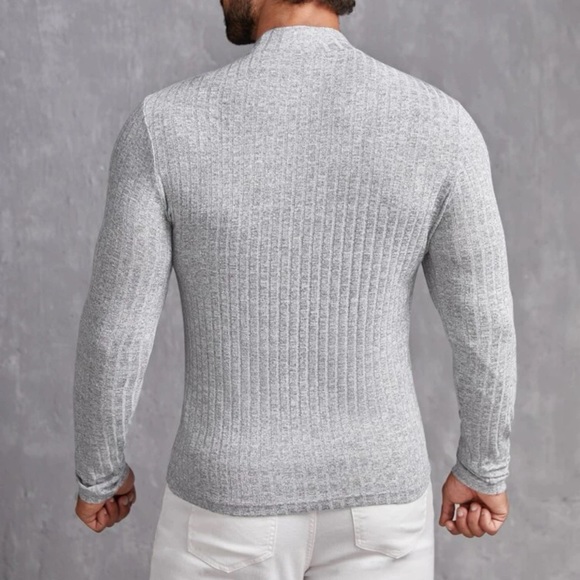 Mock Neck Ribbed Knit Tee - Picture 4 of 5